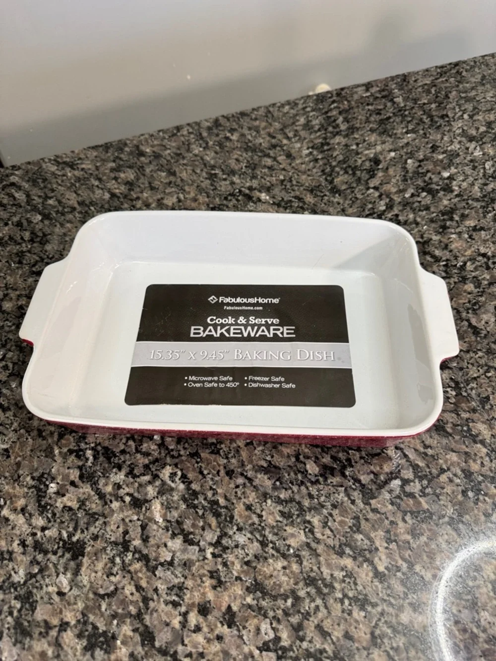 Fabulous Home Red & White Rectangular Baking Dish 15 by 9.5 NEW